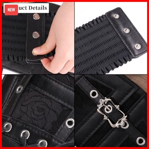 Vintage Underbust Corset Belt Adjustable 26-30.7 Inch Waist Faux Leather Gothic - Picture 3 of 5